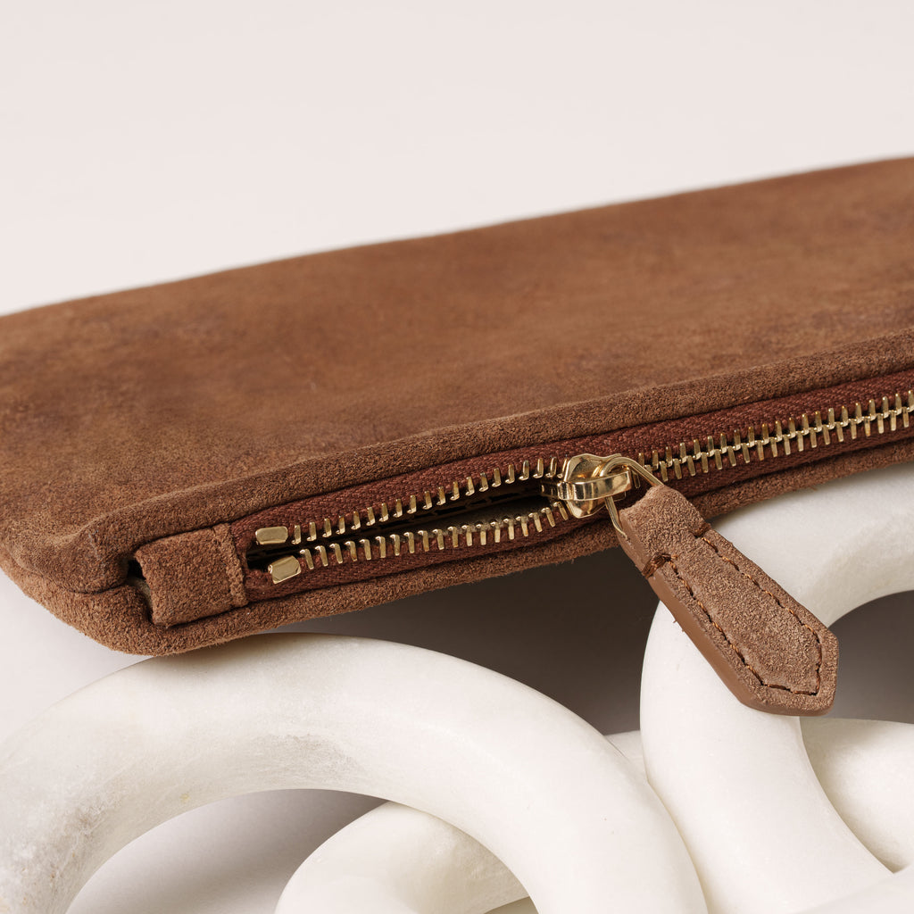 Small Suede Pouch in Chestnut