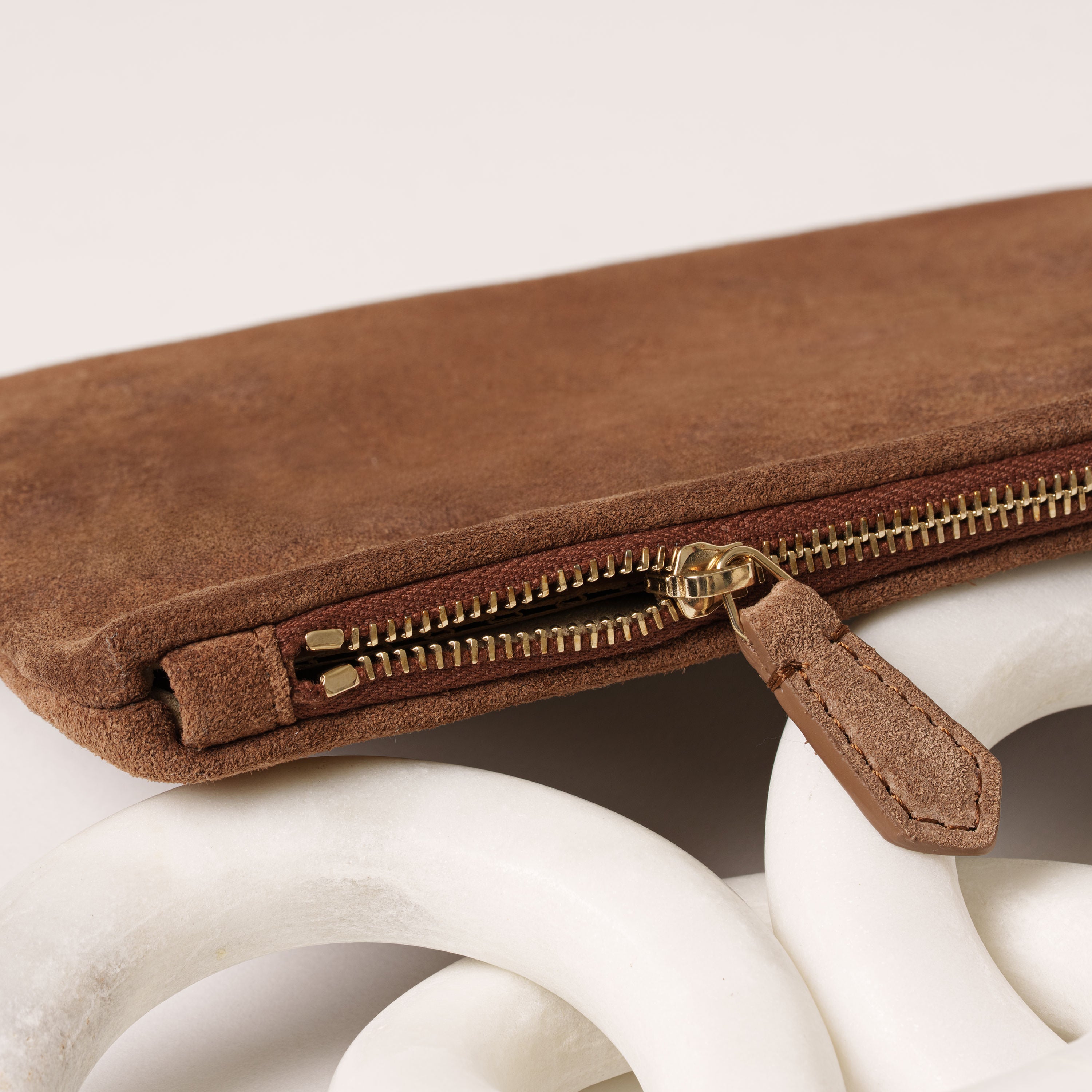 Small Suede Pouch in Chestnut