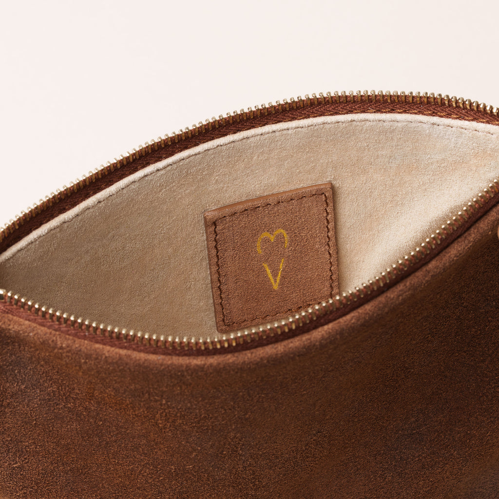 Small Suede Pouch in Chestnut